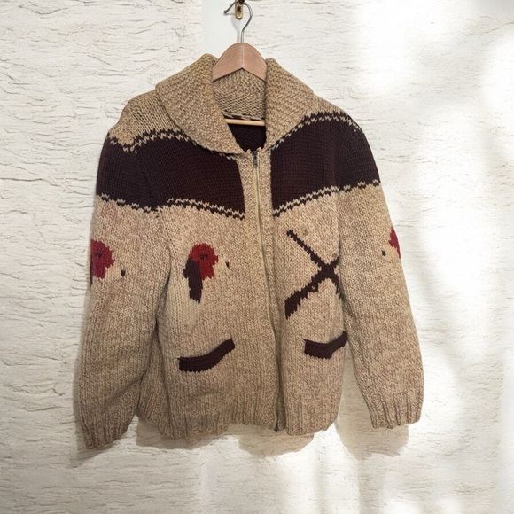 Vintage 50s cowichan beagle hunting sweater wool handknit zip up 46” chest XL - Picture 1 of 9